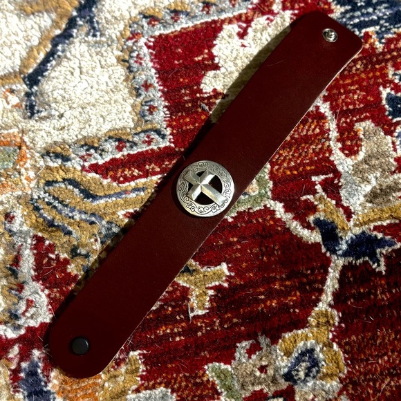 Brown Genuine Leather Bracelet with Silver Concho Cross - Picture 2 of 2